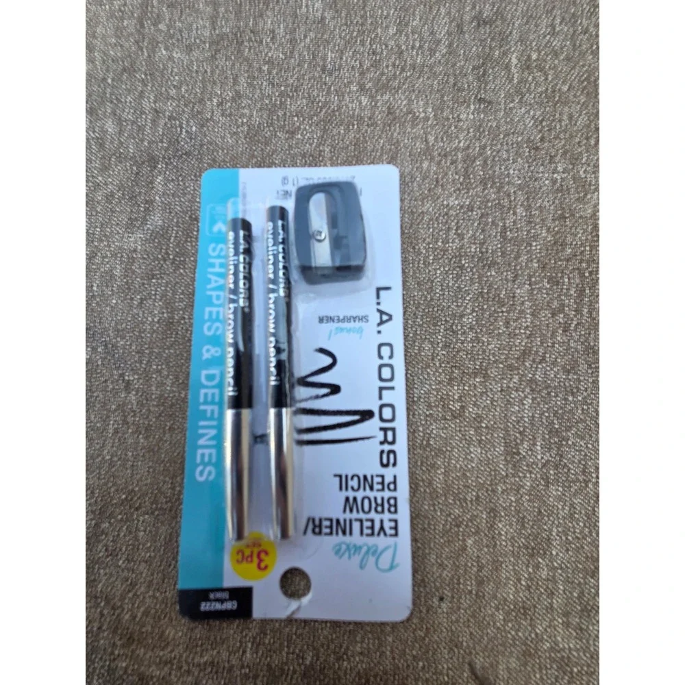 LA COLORS Deluxe Eyeliner Brow Pencil 3pc Set Black CBPN222 with Sharpener